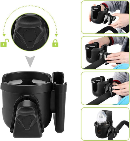 Stroller Cup Holder with Phone Holder, Bike Cup Holder, Universal Cup Holder for Uppababy Nuna Strollers, 2-in-1 Drinks Holder for Walker, Wheelchair, Scooter - Colors A