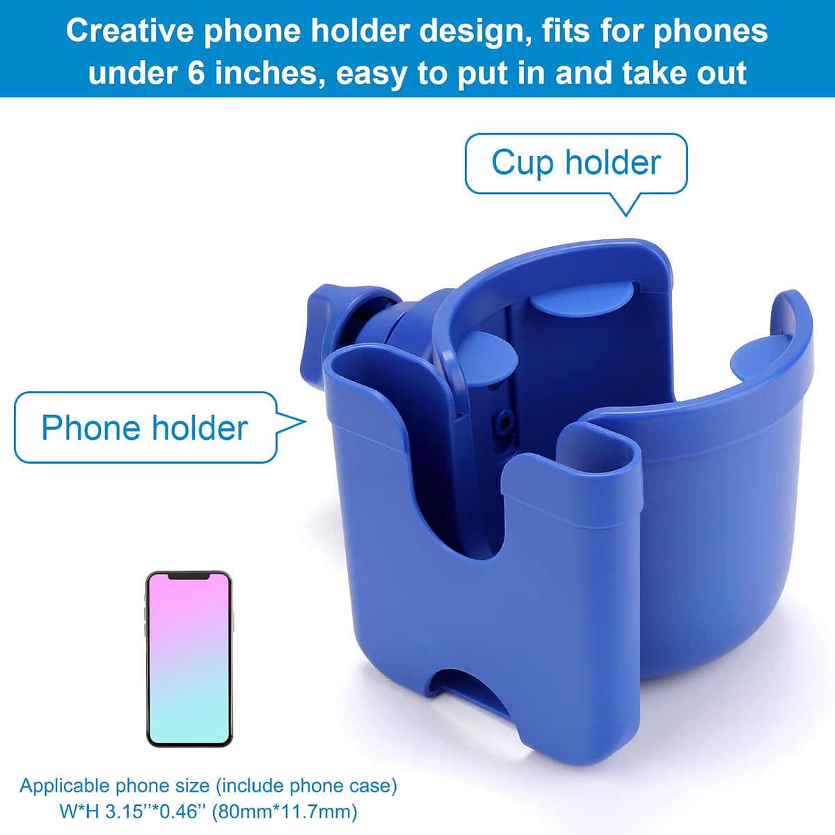 Stroller Cup Holder with Phone Holder, Bike Cup Holder, Universal Cup Holder for Uppababy Nuna Strollers, 2-in-1 Drinks Holder for Walker, Wheelchair, Scooter - Colors A