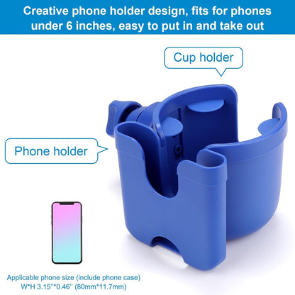 Stroller Cup Holder with Phone Holder, Bike Cup Holder, Universal Cup Holder for Uppababy Nuna Strollers, 2-in-1 Drinks Holder for Walker, Wheelchair, Scooter - Colors A