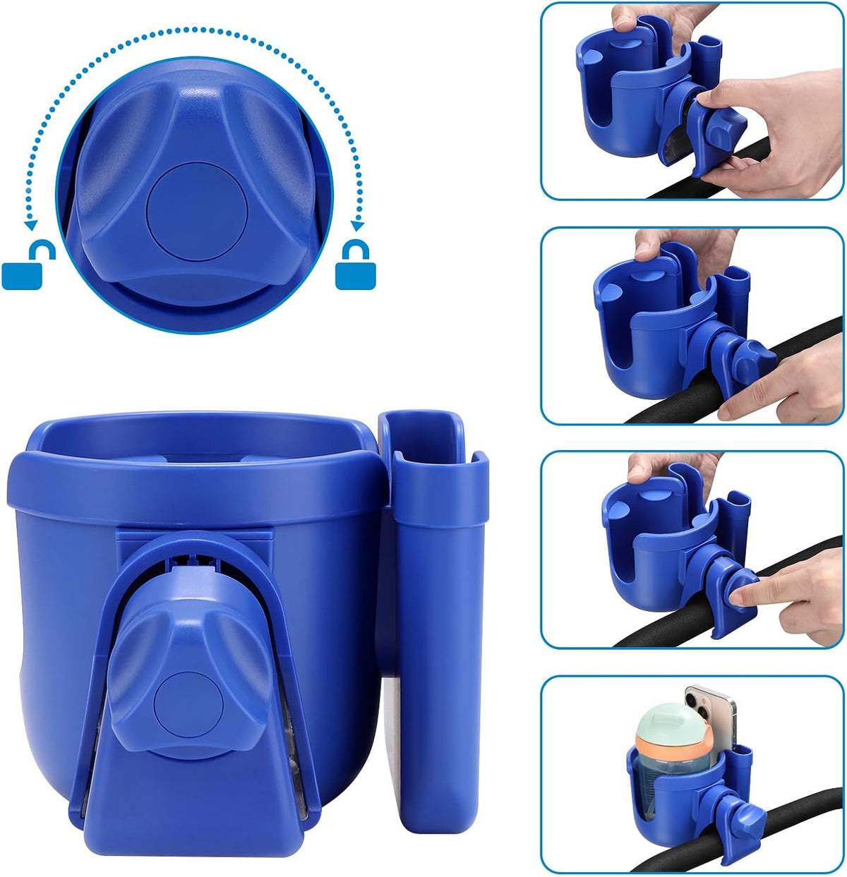 Stroller Cup Holder with Phone Holder, Bike Cup Holder, Universal Cup Holder for Uppababy Nuna Strollers, 2-in-1 Drinks Holder for Walker, Wheelchair, Scooter - Colors A