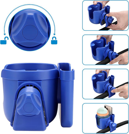 Stroller Cup Holder with Phone Holder, Bike Cup Holder, Universal Cup Holder for Uppababy Nuna Strollers, 2-in-1 Drinks Holder for Walker, Wheelchair, Scooter - Colors A