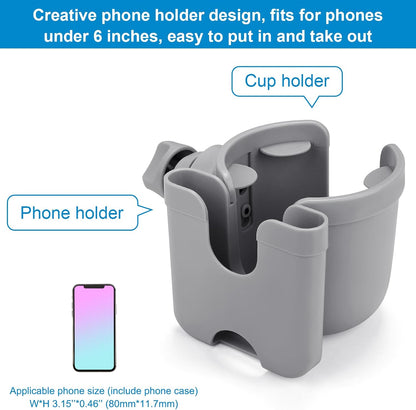Stroller Cup Holder with Phone Holder, Bike Cup Holder, Universal Cup Holder for Uppababy Nuna Strollers, 2-in-1 Drinks Holder for Walker, Wheelchair, Scooter - Colors A