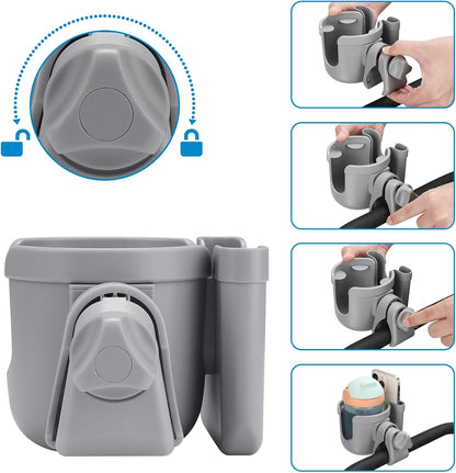 Stroller Cup Holder with Phone Holder, Bike Cup Holder, Universal Cup Holder for Uppababy Nuna Strollers, 2-in-1 Drinks Holder for Walker, Wheelchair, Scooter - Colors A