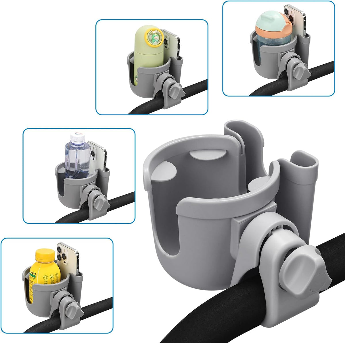 Stroller Cup Holder with Phone Holder, Bike Cup Holder, Universal Cup Holder for Uppababy Nuna Strollers, 2-in-1 Drinks Holder for Walker, Wheelchair, Scooter - Colors A
