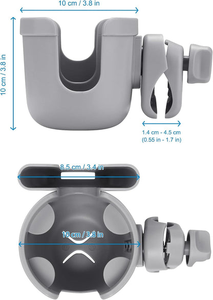 Stroller Cup Holder with Phone Holder, Bike Cup Holder, Universal Cup Holder for Uppababy Nuna Strollers, 2-in-1 Drinks Holder for Walker, Wheelchair, Scooter - Colors A