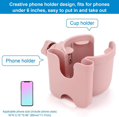 Stroller Cup Holder with Phone Holder, Bike Cup Holder, Universal Cup Holder for Uppababy Nuna Strollers, 2-in-1 Drinks Holder for Walker, Wheelchair, Scooter - Colors A