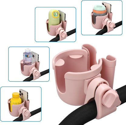 Stroller Cup Holder with Phone Holder, Bike Cup Holder, Universal Cup Holder for Uppababy Nuna Strollers, 2-in-1 Drinks Holder for Walker, Wheelchair, Scooter - Colors A