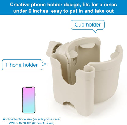 Stroller Cup Holder with Phone Holder, Bike Cup Holder, Universal Cup Holder for Uppababy Nuna Strollers, 2-in-1 Drinks Holder for Walker, Wheelchair, Scooter - Colors A