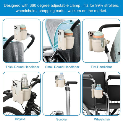 Stroller Cup Holder with Phone Holder, Bike Cup Holder, Universal Cup Holder for Uppababy Nuna Strollers, 2-in-1 Drinks Holder for Walker, Wheelchair, Scooter - Colors A