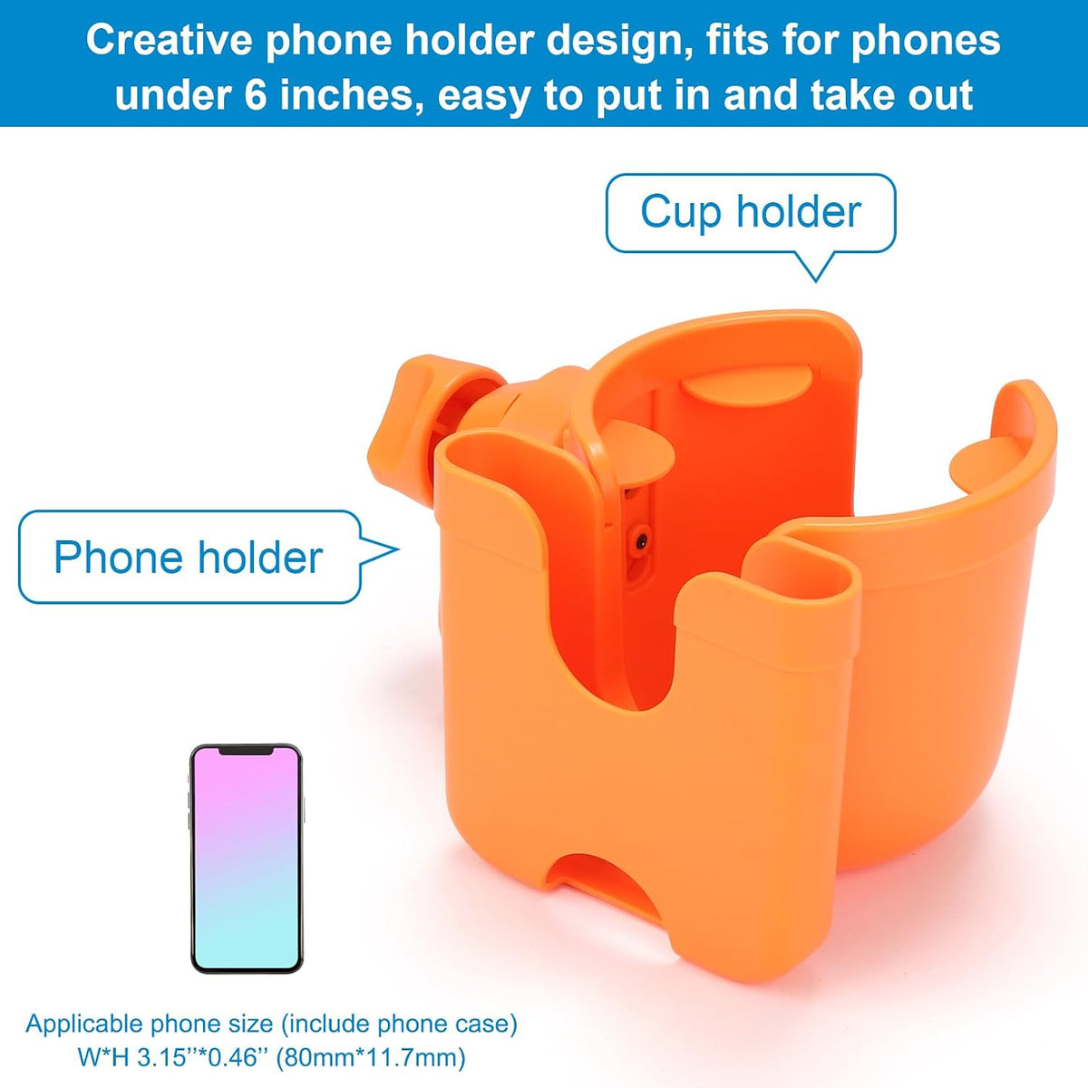 Stroller Cup Holder with Phone Holder, Bike Cup Holder, Universal Cup Holder for Uppababy Nuna Strollers, 2-in-1 Drinks Holder for Walker, Wheelchair, Scooter - Colors A