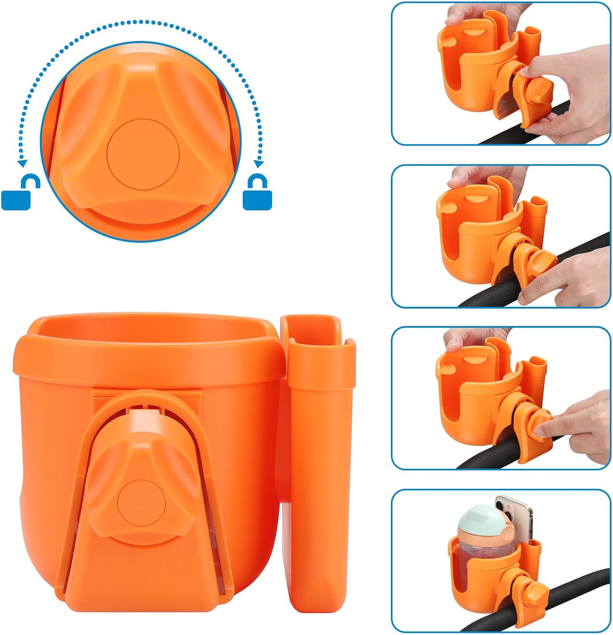 Stroller Cup Holder with Phone Holder, Bike Cup Holder, Universal Cup Holder for Uppababy Nuna Strollers, 2-in-1 Drinks Holder for Walker, Wheelchair, Scooter - Colors A