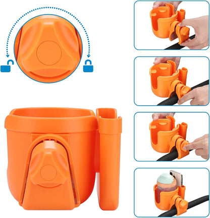 Stroller Cup Holder with Phone Holder, Bike Cup Holder, Universal Cup Holder for Uppababy Nuna Strollers, 2-in-1 Drinks Holder for Walker, Wheelchair, Scooter - Colors A