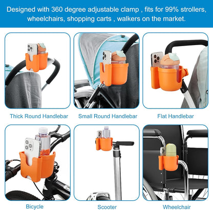 Stroller Cup Holder with Phone Holder, Bike Cup Holder, Universal Cup Holder for Uppababy Nuna Strollers, 2-in-1 Drinks Holder for Walker, Wheelchair, Scooter - Colors A