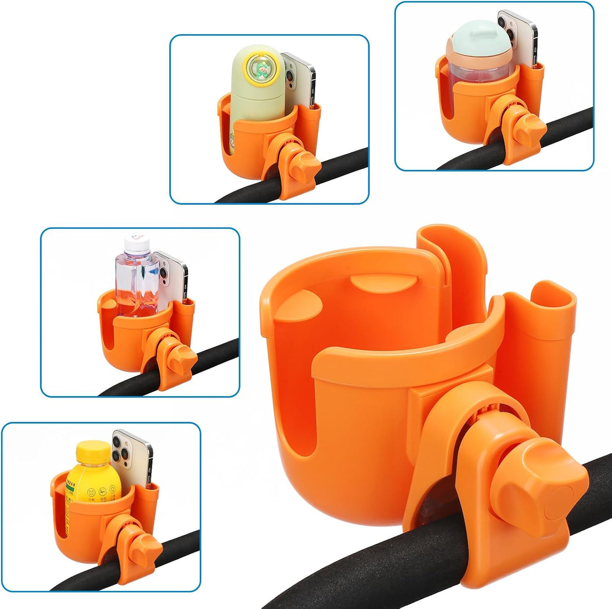 Stroller Cup Holder with Phone Holder, Bike Cup Holder, Universal Cup Holder for Uppababy Nuna Strollers, 2-in-1 Drinks Holder for Walker, Wheelchair, Scooter - Colors A