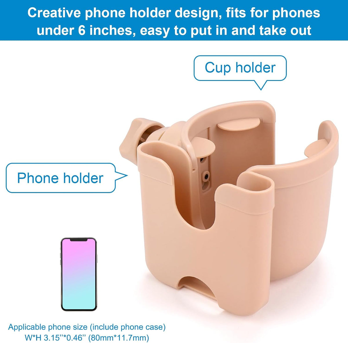 Stroller Cup Holder with Phone Holder, Bike Cup Holder, Universal Cup Holder for Uppababy Nuna Strollers, 2-in-1 Drinks Holder for Walker, Wheelchair, Scooter - Colors A