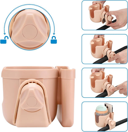 Stroller Cup Holder with Phone Holder, Bike Cup Holder, Universal Cup Holder for Uppababy Nuna Strollers, 2-in-1 Drinks Holder for Walker, Wheelchair, Scooter - Colors A