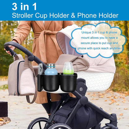 Stroller Cup Holder with Phone Holder, Bike Cup Holder, Universal Cup Holder for Uppababy Nuna Strollers, 2-in-1 Drinks Holder for Walker, Wheelchair, Scooter - Colors A