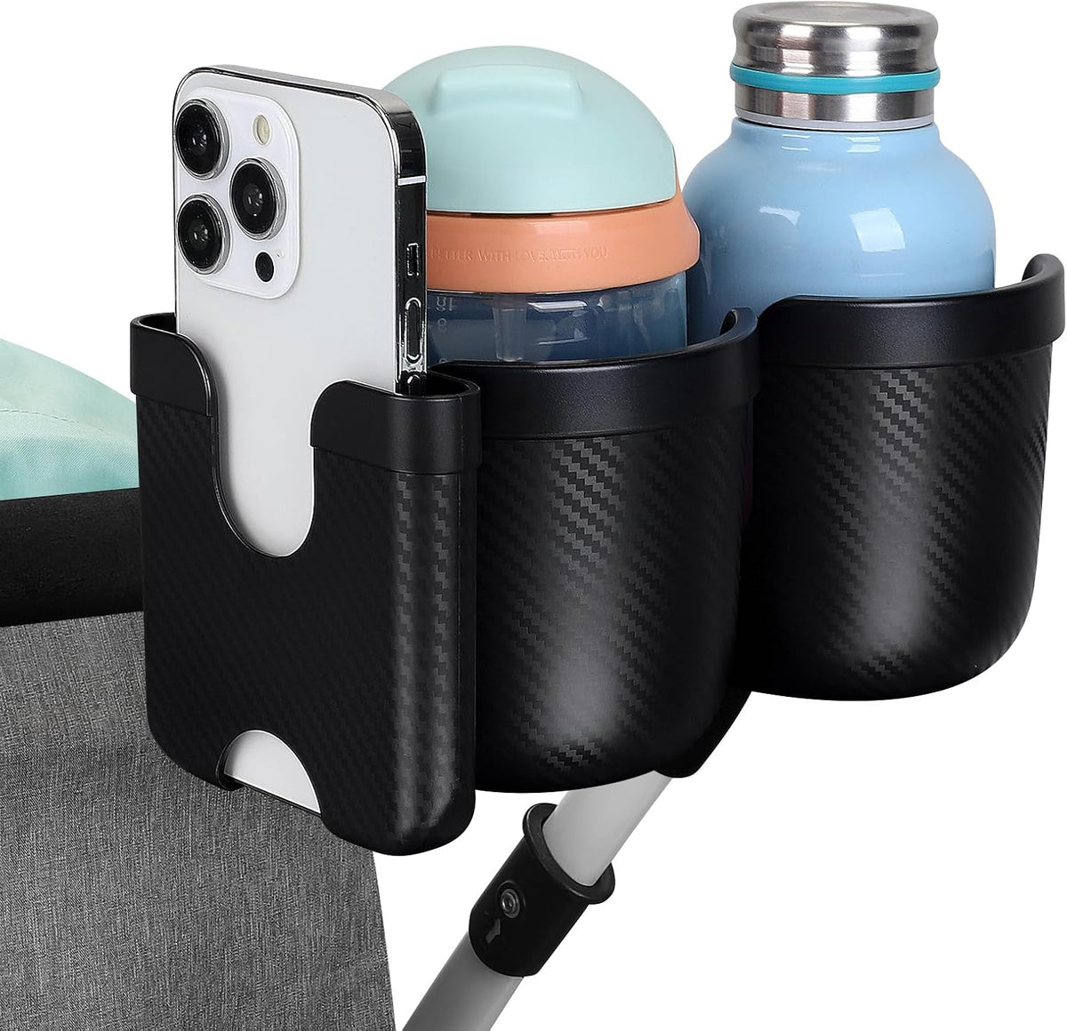 Stroller Cup Holder with Phone Holder, Bike Cup Holder, Universal Cup Holder for Uppababy Nuna Strollers, 2-in-1 Drinks Holder for Walker, Wheelchair, Scooter - Colors A