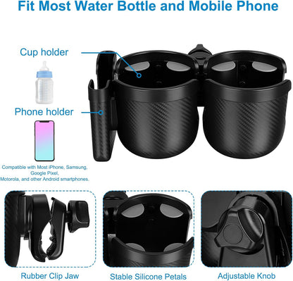 Stroller Cup Holder with Phone Holder, Bike Cup Holder, Universal Cup Holder for Uppababy Nuna Strollers, 2-in-1 Drinks Holder for Walker, Wheelchair, Scooter - Colors A