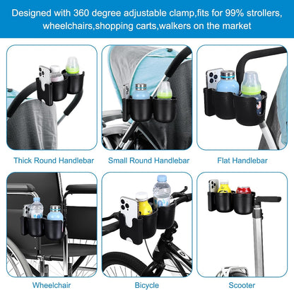 Stroller Cup Holder with Phone Holder, Bike Cup Holder, Universal Cup Holder for Uppababy Nuna Strollers, 2-in-1 Drinks Holder for Walker, Wheelchair, Scooter - Colors A