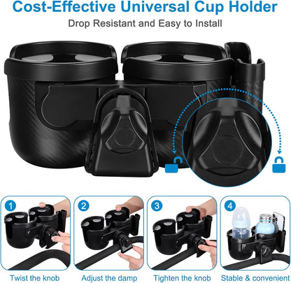 Stroller Cup Holder with Phone Holder, Bike Cup Holder, Universal Cup Holder for Uppababy Nuna Strollers, 2-in-1 Drinks Holder for Walker, Wheelchair, Scooter - Colors A