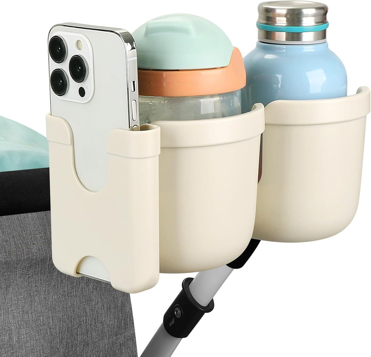 Stroller Cup Holder with Phone Holder, Bike Cup Holder, Universal Cup Holder for Uppababy Nuna Strollers, 2-in-1 Drinks Holder for Walker, Wheelchair, Scooter - Colors A