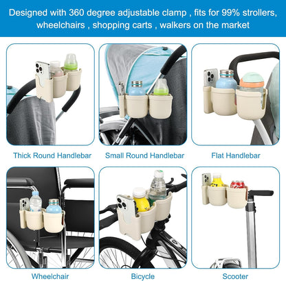 Stroller Cup Holder with Phone Holder, Bike Cup Holder, Universal Cup Holder for Uppababy Nuna Strollers, 2-in-1 Drinks Holder for Walker, Wheelchair, Scooter - Colors A