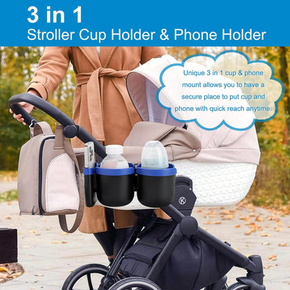 Stroller Cup Holder with Phone Holder, Bike Cup Holder, Universal Cup Holder for Uppababy Nuna Strollers, 2-in-1 Drinks Holder for Walker, Wheelchair, Scooter - Colors A