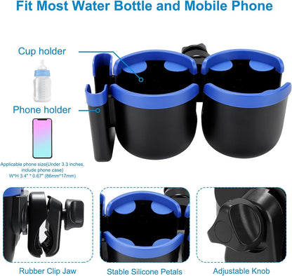 Stroller Cup Holder with Phone Holder, Bike Cup Holder, Universal Cup Holder for Uppababy Nuna Strollers, 2-in-1 Drinks Holder for Walker, Wheelchair, Scooter - Colors A