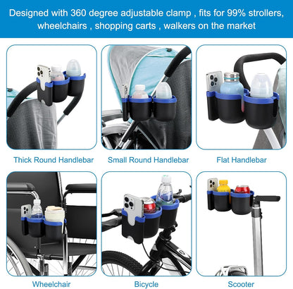 Stroller Cup Holder with Phone Holder, Bike Cup Holder, Universal Cup Holder for Uppababy Nuna Strollers, 2-in-1 Drinks Holder for Walker, Wheelchair, Scooter - Colors A