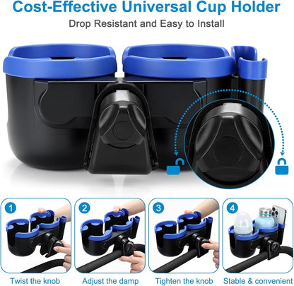 Stroller Cup Holder with Phone Holder, Bike Cup Holder, Universal Cup Holder for Uppababy Nuna Strollers, 2-in-1 Drinks Holder for Walker, Wheelchair, Scooter - Colors A