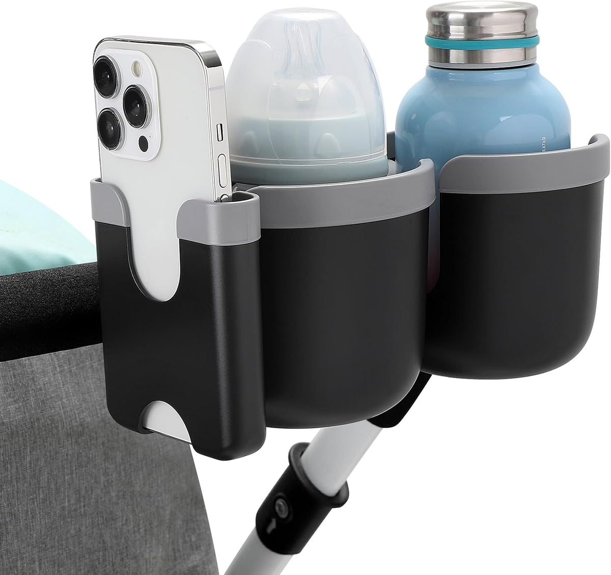 Stroller Cup Holder with Phone Holder, Bike Cup Holder, Universal Cup Holder for Uppababy Nuna Strollers, 2-in-1 Drinks Holder for Walker, Wheelchair, Scooter - Colors A