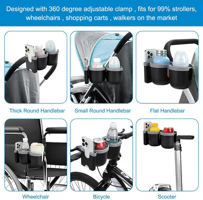 Stroller Cup Holder with Phone Holder, Bike Cup Holder, Universal Cup Holder for Uppababy Nuna Strollers, 2-in-1 Drinks Holder for Walker, Wheelchair, Scooter - Colors A