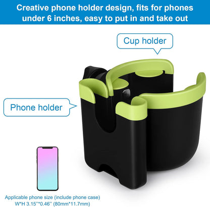 Stroller Cup Holder with Phone Holder, Bike Cup Holder, Universal Cup Holder for Uppababy Nuna Strollers, 2-in-1 Drinks Holder for Walker, Wheelchair, Scooter - Colors A