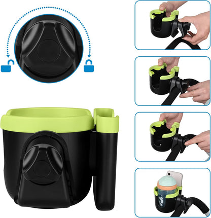 Stroller Cup Holder with Phone Holder, Bike Cup Holder, Universal Cup Holder for Uppababy Nuna Strollers, 2-in-1 Drinks Holder for Walker, Wheelchair, Scooter - Colors A