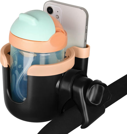 Stroller Cup Holder with Phone Holder, Bike Cup Holder, Universal Cup Holder for Uppababy Nuna Strollers, 2-in-1 Drinks Holder for Walker, Wheelchair, Scooter - Colors A