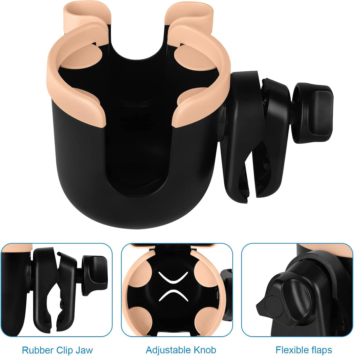 Stroller Cup Holder with Phone Holder, Bike Cup Holder, Universal Cup Holder for Uppababy Nuna Strollers, 2-in-1 Drinks Holder for Walker, Wheelchair, Scooter - Colors A