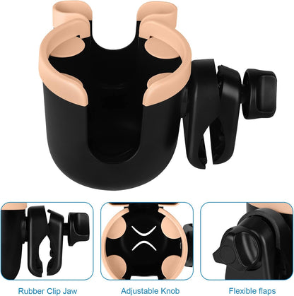 Stroller Cup Holder with Phone Holder, Bike Cup Holder, Universal Cup Holder for Uppababy Nuna Strollers, 2-in-1 Drinks Holder for Walker, Wheelchair, Scooter - Colors A