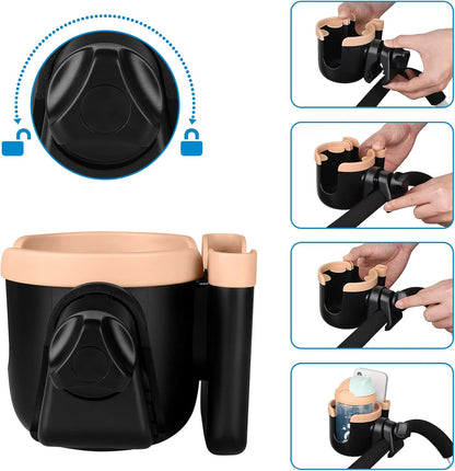Stroller Cup Holder with Phone Holder, Bike Cup Holder, Universal Cup Holder for Uppababy Nuna Strollers, 2-in-1 Drinks Holder for Walker, Wheelchair, Scooter - Colors A