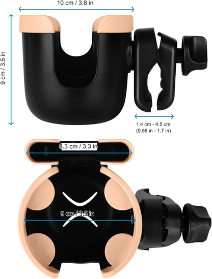 Stroller Cup Holder with Phone Holder, Bike Cup Holder, Universal Cup Holder for Uppababy Nuna Strollers, 2-in-1 Drinks Holder for Walker, Wheelchair, Scooter - Colors A