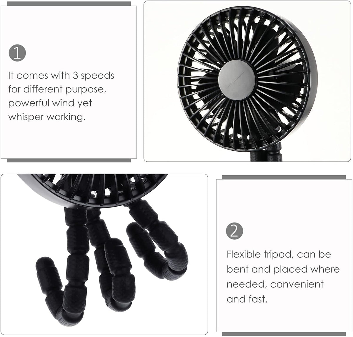 Handheld Portable Mini Fan with Three Gear Wind Control for Strollers