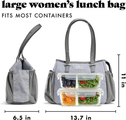 Copley Insulated Lunch Bag for Women w/Containers | Large Capacity Lunch Box for Women with Bottle Pockets, Meal Prep Lunch Tote For Nurses, Work Lunch Tote for Teachers