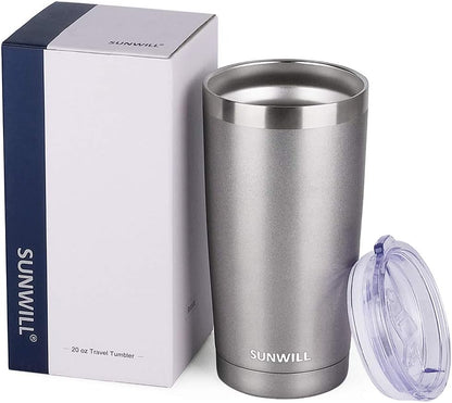 Travel Coffee Tumbler 20 oz, Insulated Mug with Lid, Stainless Steel Cup for Hot and Cold Drinks, Cool Grey