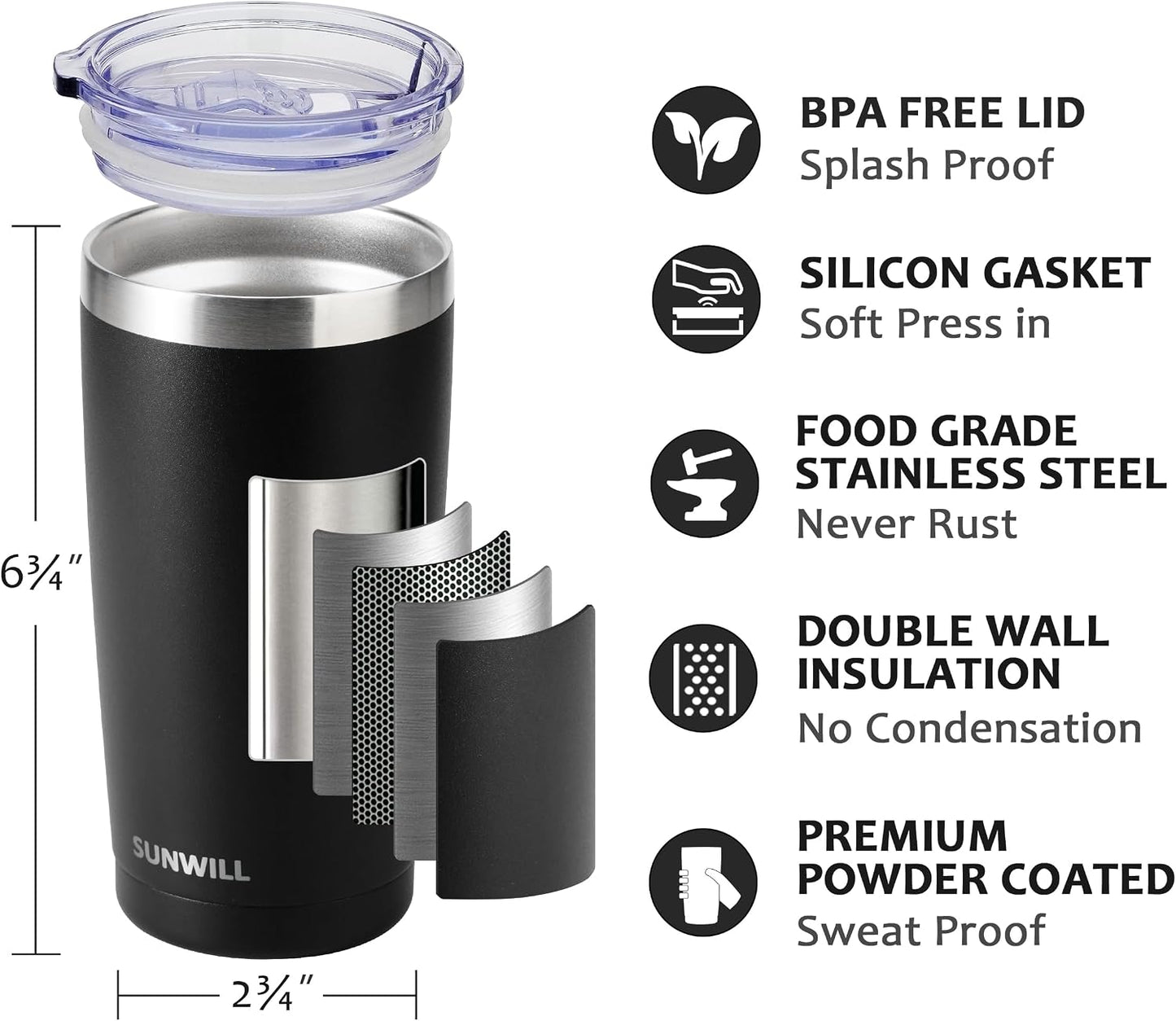 Travel Coffee Tumbler 20 oz, Insulated Mug with Lid, Stainless Steel Cup for Hot and Cold Drinks, Cool Grey