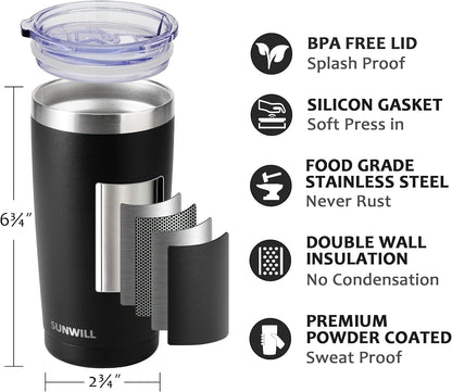 Travel Coffee Tumbler 20 oz, Insulated Mug with Lid, Stainless Steel Cup for Hot and Cold Drinks, Cool Grey