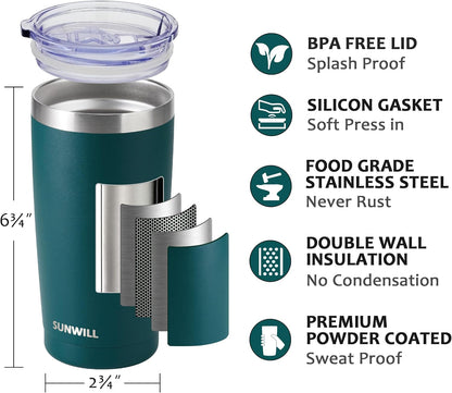 Travel Coffee Tumbler 20 oz, Insulated Mug with Lid, Stainless Steel Cup for Hot and Cold Drinks, Cool Grey