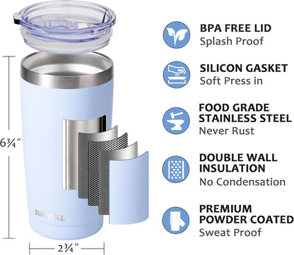 Travel Coffee Tumbler 20 oz, Insulated Mug with Lid, Stainless Steel Cup for Hot and Cold Drinks, Cool Grey
