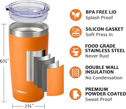 Travel Coffee Tumbler 20 oz, Insulated Mug with Lid, Stainless Steel Cup for Hot and Cold Drinks, Cool Grey