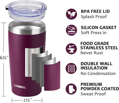Travel Coffee Tumbler 20 oz, Insulated Mug with Lid, Stainless Steel Cup for Hot and Cold Drinks, Cool Grey