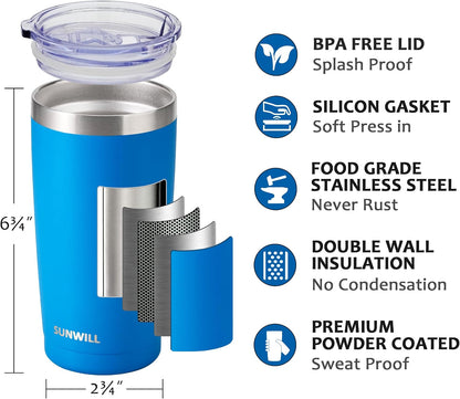 Travel Coffee Tumbler 20 oz, Insulated Mug with Lid, Stainless Steel Cup for Hot and Cold Drinks, Cool Grey